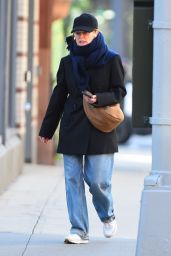 Julianne Moore in a Stylish Black Double breasted Coat and a Blue Scarf   NYC 11 23 2022   - 85