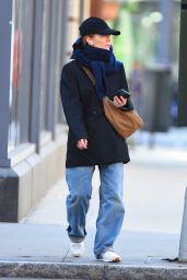 Julianne Moore in a Stylish Black Double breasted Coat and a Blue Scarf   NYC 11 23 2022   - 95