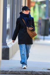 Julianne Moore in a Stylish Black Double breasted Coat and a Blue Scarf   NYC 11 23 2022   - 42