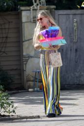 Kate Hudson in a Colorful Long Striped Skirt and a Yellow Top   Brentwood 10 31 2022   - 15