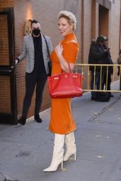 Katherine Heigl Wearing a Colorful Orange Dress With Cream Leather Cowgirl Boots - NYC 11/28/2022