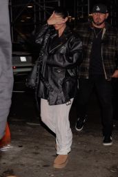 Kylie Jenner Wears an Oversized Black Leather Jacket and Uggs - NYC 11/06/2022
