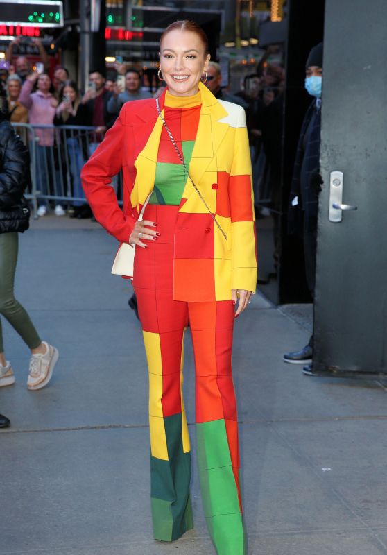 Lindsay Lohan in a Colorful Outfit - Outside GMA in New York City 11/08/2022