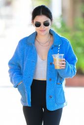 Lucy Hale in a Blue Fleece Jacket in Los Angeles 11/18/2022