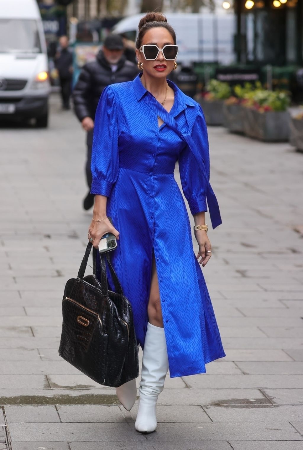Myleene Klass in Metallic Blue High Split Dress - London 11/08/2022 ...