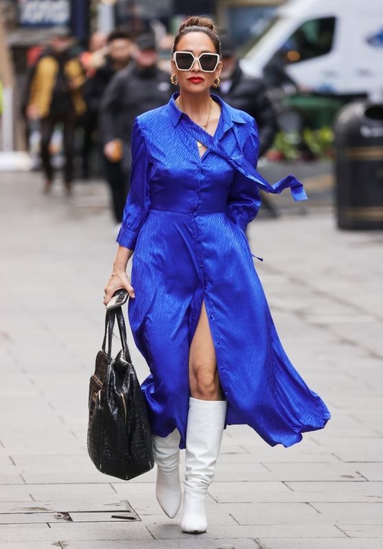 Myleene Klass in Metallic Blue High Split Dress - London 11/08/2022