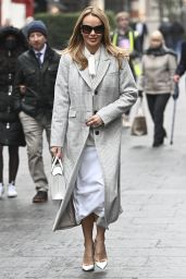 Amanda Holden in a Cream Pussybow Blouse, Grey Jumper and Skirt - London 11/30/2022