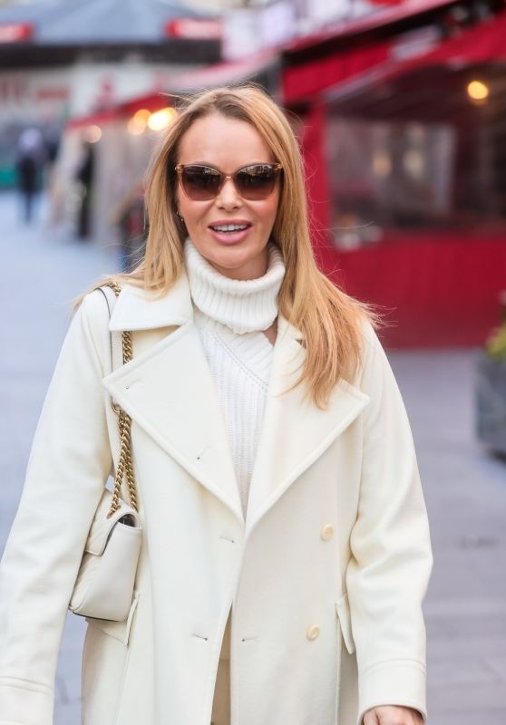 Amanda Holden in a Long Cream Coat and a Knitted Turtleneck Jumper 12/07/2022
