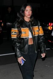 Anastasia Karanikolaou Wears a Black and Yellow Leather Jacket - Santa Monica 12/13/2022