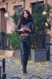 Emily Ratajkowski in Cropped Leather Jacket Paired With Glossy Leather Trousers 12/05/2022