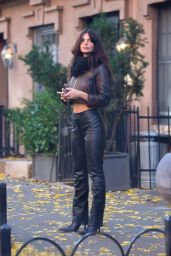 Emily Ratajkowski in Cropped Leather Jacket Paired With Glossy Leather Trousers 12/05/2022
