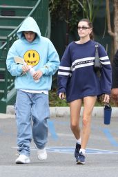 Hailey Rhode Bieber Wearing a Blue and White Toronto Argonauts Sweatshirt - LA 12/17/2022