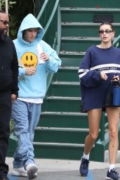 Hailey Rhode Bieber Wearing a Blue and White Toronto Argonauts Sweatshirt - LA 12/17/2022