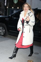 Kate Hudson in Sherpa Coat Over Retro Dress - NBC
