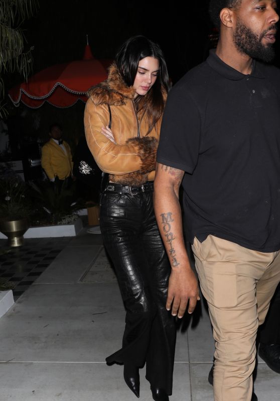 Kendall Jenner in a Brown Leather Jacket - Bird Streets Club in West Hollywood 12/13/2022