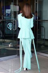 Lily Collins Wears a Mint Green Pantsuit   Drew Barrymore Show in New York 12 14 2022   - 6