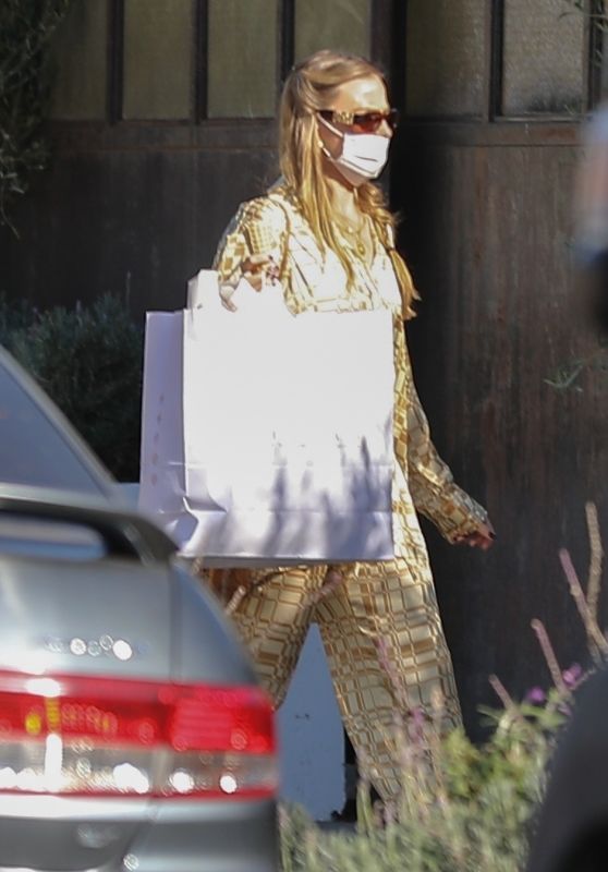 Margot Robbied in a Unique Golden Patterned Pantsuit - LA 12/21/2022