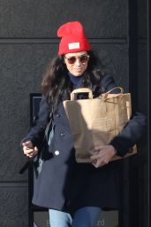 Sarah Silverman in a Navy Blue Coat and a Red Beanie - Grocery Shopping in Los Feliz 12/11/2022