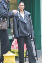 Vanessa Hudgens Wears a Black Leather Jacket - Los Angeles 12/01/2022