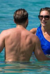 Zara McDermott in a Blue Swimsuit in Barbados 12/21/2022