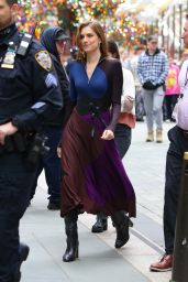 Allison Williams in a Dark Colorful Dress in NYC 01/05/2023