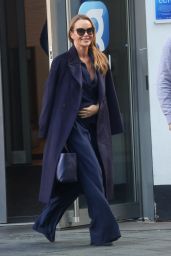 Amanda Holden Wearing a Blue Blouse and Matching Trousers in London 01/30/2023