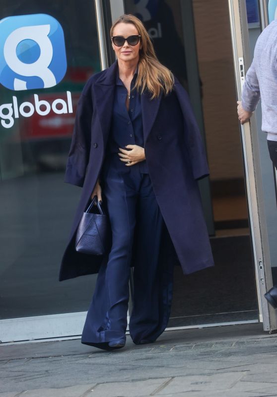 Amanda Holden Wearing a Blue Blouse and Matching Trousers in London 01/30/2023
