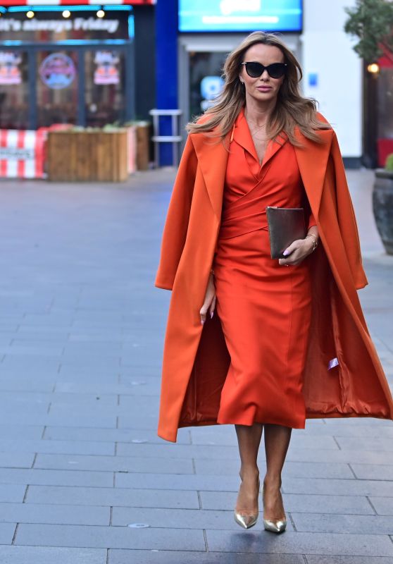 Amanda Holden Wearing an Orange Dress by Karen Millen - London 01/20/2023