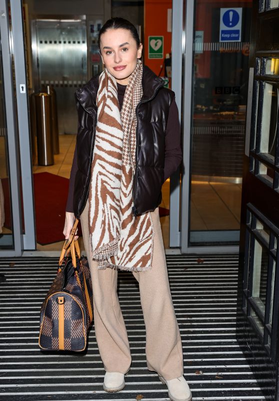 Amber Davies Wearing a Winter Scarf and Body Warmer - London 01/16/2023