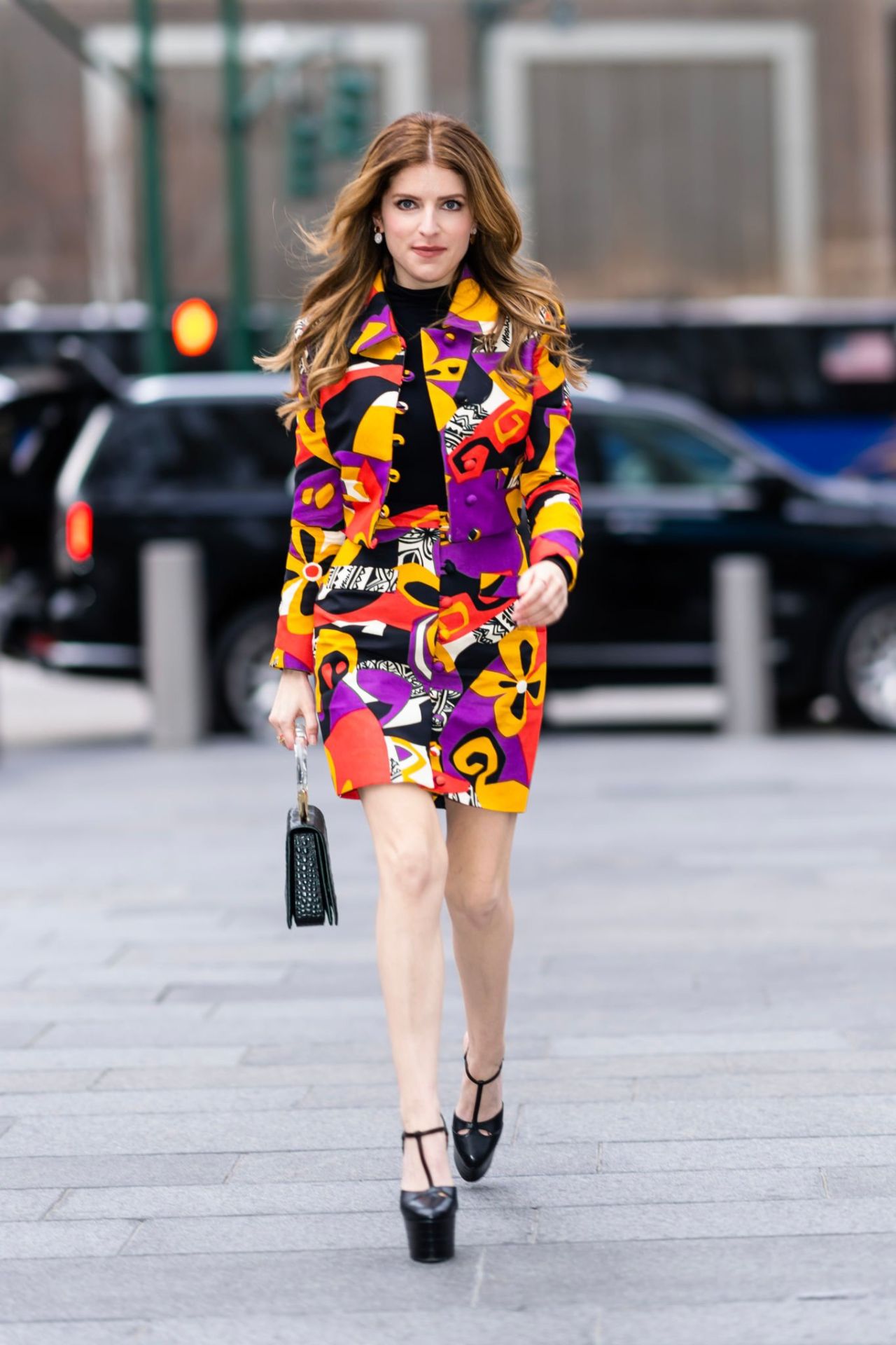 Anna Kendrick in a Colorful Outfit - CBS Studios in NYC 01/11/2023