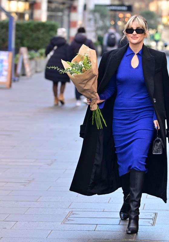 Ashley Roberts  in a Navy Midi Dress and Pair of Leather Boots - London 01/20/2023