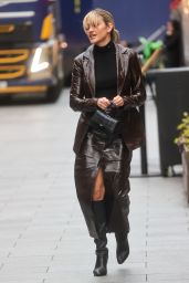 Ashley Roberts in Chocolate Leather Skirt and Jacket With Knee High Boots - London 01/13/2023