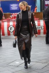 Ashley Roberts in Chocolate Leather Skirt and Jacket With Knee High Boots - London 01/13/2023