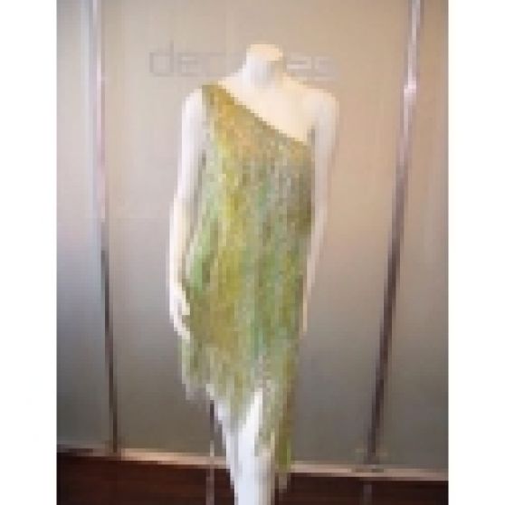 Bob Mackie Vintage 1980’s Green/Gold One Shoulder Crystal Fringe Beaded Dress