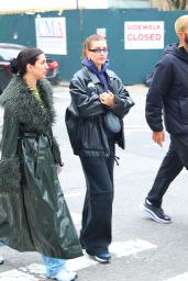 Hailey Rhode Bieber in Maxi Leather Jacket - Manhattan 01/25/2023