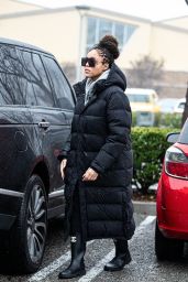 Jordyn Woods in a Full Length Puffer Jacket and Coco Chanel Boots in Calabasas 01/09/2023
