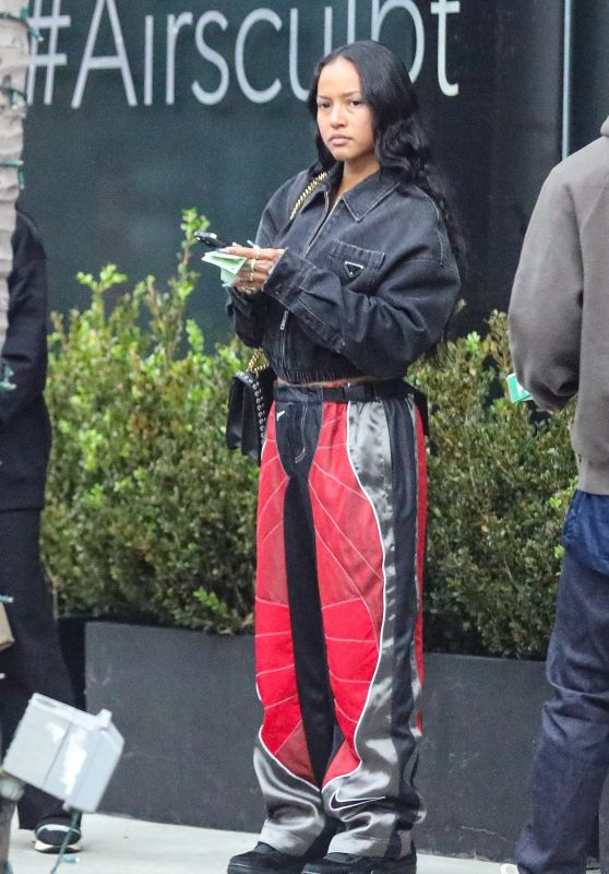 Karrueche Tran Wears Baggy Nike Track Pants at Jon and Vinny