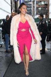 La La Anthony Wearing a Pink Dress With a Fur Coat on Top - NBC