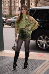 Mimi Webb in a Stylish Green Ensemble at the Sony Music Offices in New York 01/17/2023