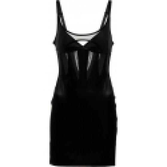 Mugler Techno Jersey Corset Mesh Mini Dress in Black