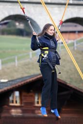 Natalie Portman on a Bungee Trampoline in Gstaad 01/01/2023