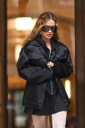 Rita Ora in a Stylish Black Jacket Paired With Platform Boots - Exits the Lutetia Hotel in Paris 01/26/2023