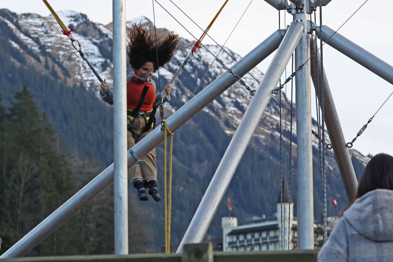 Salma Hayek on a Bungee Trampoline in Gstaad 01/01/2023 • CelebMafia