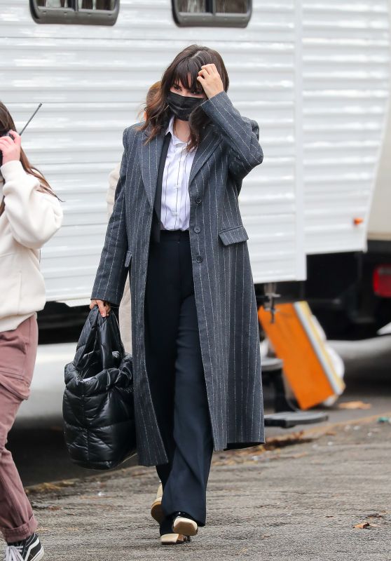 Selena Gomez Wearing a Pinstripe Coat - New York 01/18/2023