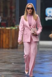 Amanda Holden in a Pink Trouser Suit and Matching Shoes and Bag in London 02/22/2023