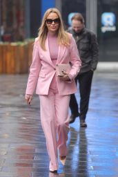 Amanda Holden in a Pink Trouser Suit and Matching Shoes and Bag in London 02/22/2023
