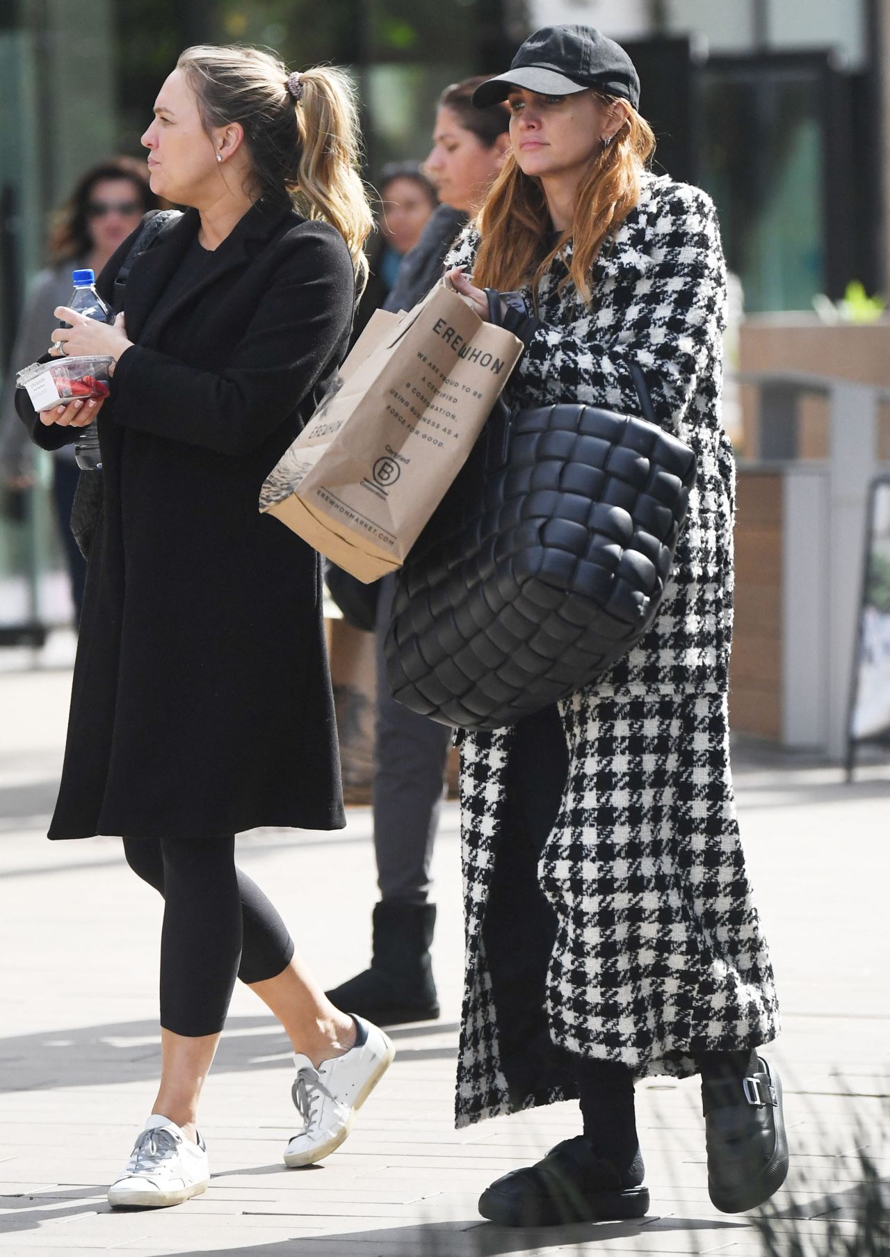 Ashlee Simpson Wearing a Long Black and White Checkered Pea Coat - Los ...