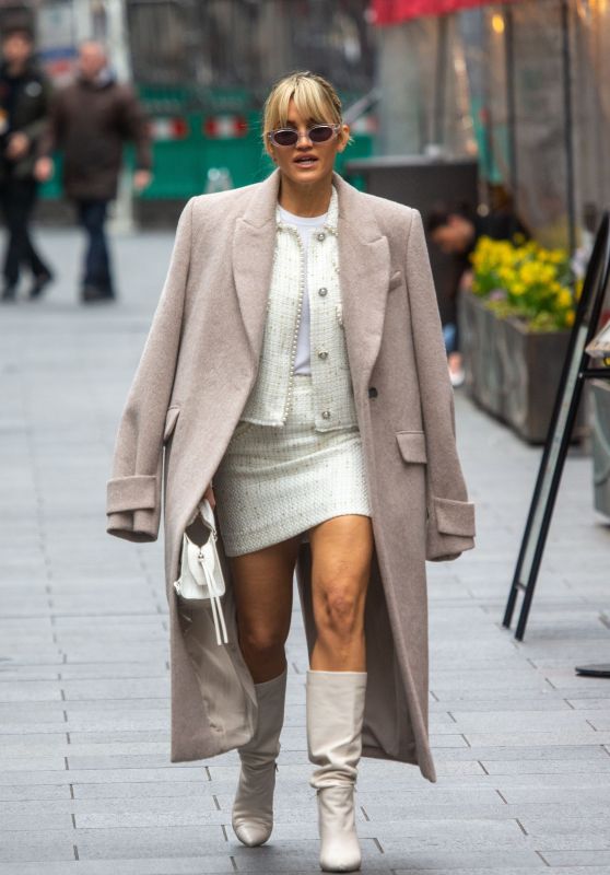 Ashley Roberts in a White Bejewelled Blazer and Mini Skirt Co-ord  - London 02/20/2023