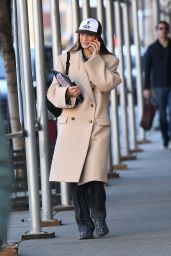 Bella Hadid Wearing Trench Coat and Salomon Sneakers - Manhattan 02/08/2023