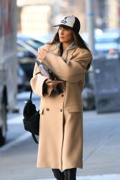 Bella Hadid Wearing Trench Coat and Salomon Sneakers - Manhattan 02/08/2023